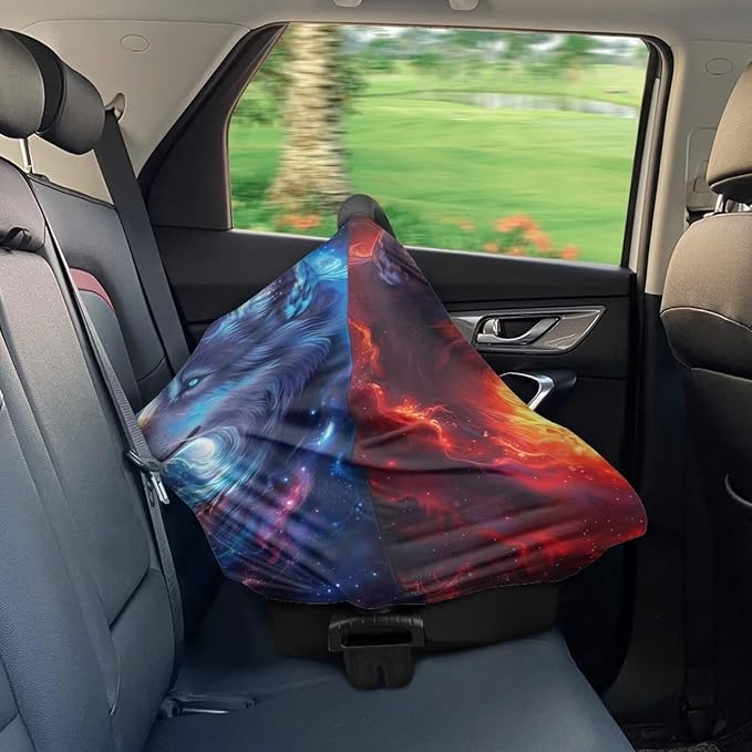 Youngerbaby Wolf Baby Car Seat Cover Nursing Breastfeeding Scarf Shawl Stretchy Infant Carseat Canopy for Stroller High Chair Shopping Cart Newborn Shower Gift