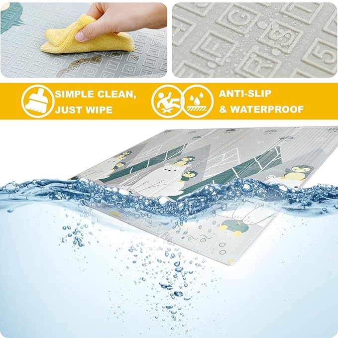 Baby Play Mat, XPE Foldable Foam Play Mat for Floor, Soft Waterproof Playmats for Babies and Toddlers Kids， Reversible Baby Crawling Mat for Indoor and Outdoor， 79''x71''x0.4"