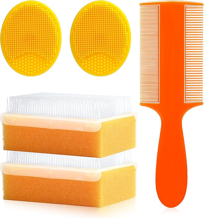 Cradle Cap Brush for Babies, 5Pcs Cradle Cap Treatment Set with Soft Bristle Brushes Silicone Scrubber Long Comb for Newborn Bathing Essentials Baby Brush and Comb Set (Orange)