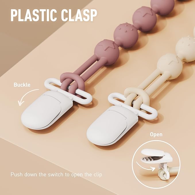 Cuddle Campus Silicone Pacifier Clip Holder with One Piece Design,Soft Flexible Binky Clips with Texture for Baby Boy and Girl Pack of 5 Plastic Clip (0-6m)