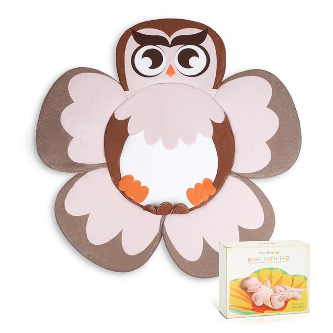 YooxArmor Baby Bath Pad for Infant Bathtub Sink, Non-Slip Flower Bathtub for Infants 0-6 Months, Soft Baby Sink Bath Cushion for Babies Bath Time, Newborns Bath Essentials Must Haves-Owl