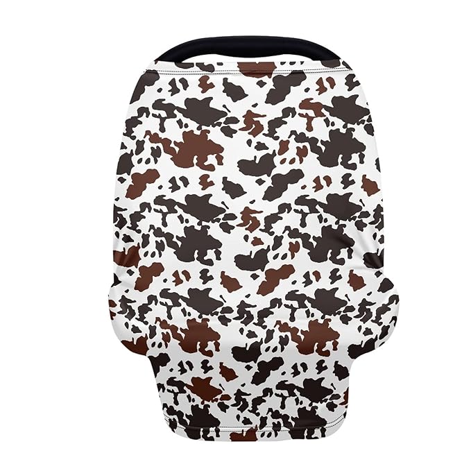 Coldinair Black Brown Cow Print Baby Car Seat Cover for Boys Girls,Nursing Cover for Breastfeeding,Baby Carseat Canopy,Multiuse Baby Shopping Cart/High Chair/Stroller Covers