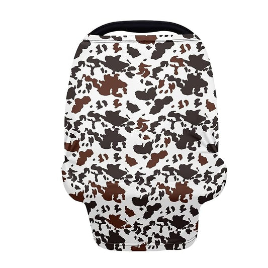 Coldinair Black Brown Cow Print Baby Car Seat Cover for Boys Girls,Nursing Cover for Breastfeeding,Baby Carseat Canopy,Multiuse Baby Shopping Cart/High Chair/Stroller Covers