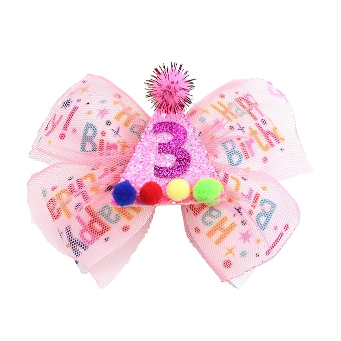 3rd Birthday Hair Bow for Girls, Hot Pink Hair Clip Hair Accessories for Girls 1 2 3 4 5 6 Years Birthday Party Supplies Decorations