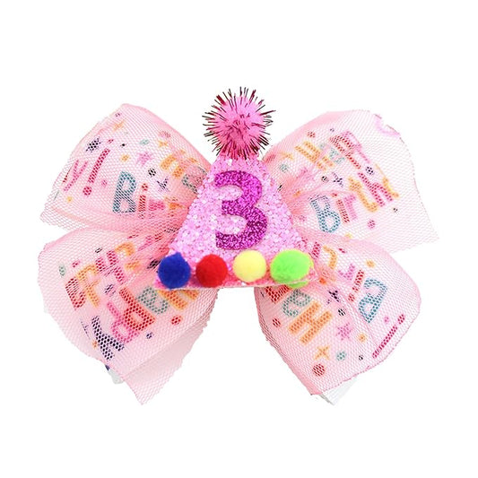 3rd Birthday Hair Bow for Girls, Hot Pink Hair Clip Hair Accessories for Girls 1 2 3 4 5 6 Years Birthday Party Supplies Decorations