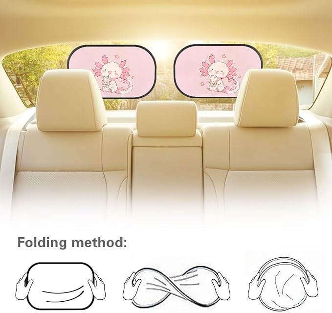 Bulopur Kawaii Axolotl Window Shades for Car 2 Pack Car Window Shade Baby UV Protection Breathable Car Sun Shade Side Window Universal Car Interior Accessories