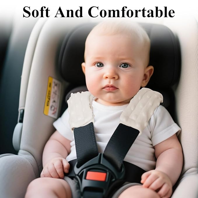 2-Pack Car Seat Strap Covers, Infant Seatbelt Covers, Velvety Soft Double-Sided Use Car Seat Shoulder Strap Pads for Infant Toddler, White Planet Design