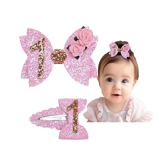 New Glitter Hair Clips For Girls and Toddlers, Hair Accessories (FJ98-1st Baby Girls Hair Bow)