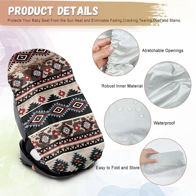 Car Seat Cover Baby Car Seat Sun Shade Cover Wear-Resistant Aztec Car Accessories Stretch Carseat Covers with Elastic Band, Easy to Install