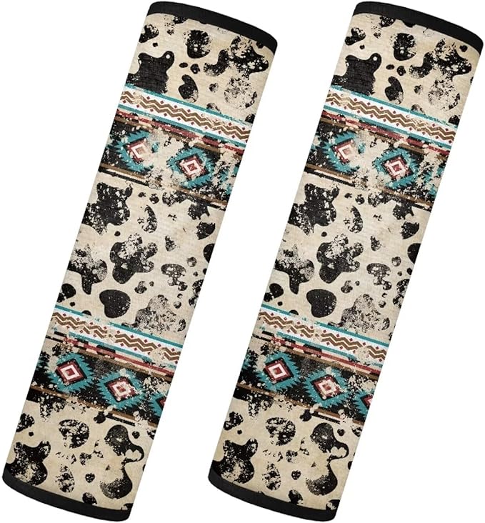 Seat Belt Cover Pad 2 Packs Seatbelt Shoulder Pad Retro Cow Print Non Slip Seat Neck Strap Covers for Cars Trucks Vans for Husband Brothers