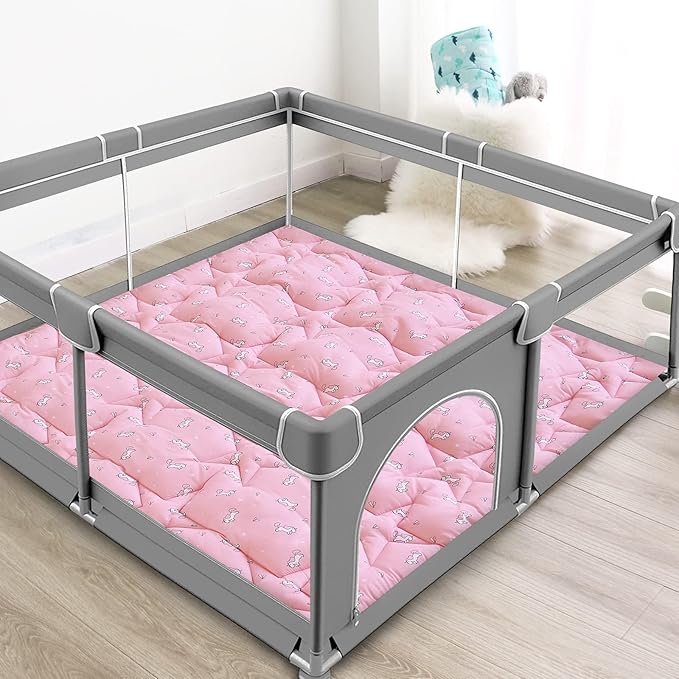 SPRINGSPIRIT 71'' x 59'' Baby Play Mat for Playpen, Baby Play Mat for Floor One-Piece Crawling, Non Slip Play Mats for Babies and Toddlers, Pink