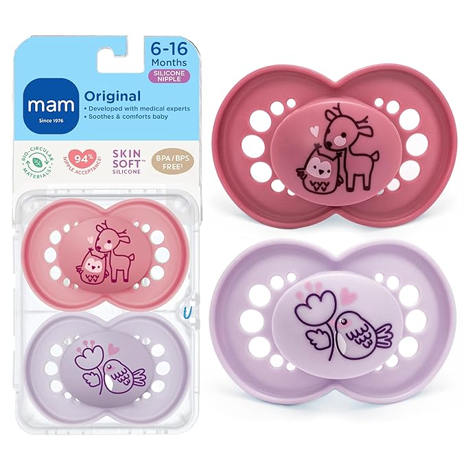 MAM Original Matte Baby Pacifiers 6-16 Months, Binky for Newborn Babies, BPA-Free Skin Soft Silicone Nipple, Easy to Clean, Developed with Medical Experts, 2 Count, With Sterilizer Case Made in Europe