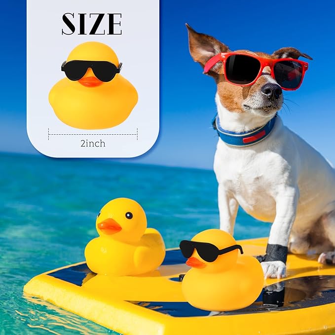 Chivao 12 Pcs Rubber Ducks with 12 Sunglasses/ Hats/ Headwear Small Mini Carnival Cruise Birthday Rubber Duckies Bathtub Toys in Bulk(Duck with Sunglasses,Yellow)