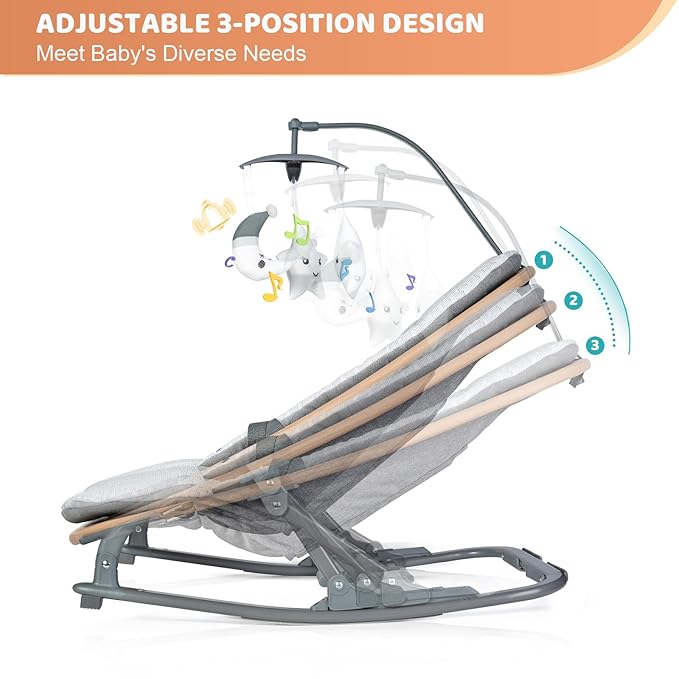 Orzbow 2-in-1 Baby Bouncer, Portable Bouncer Seat for Infant to Toddler with Removable Cushion, Angle Adjustable, 0-9 Months Up to 21lbs, Ergonomic Design, Classic Grey