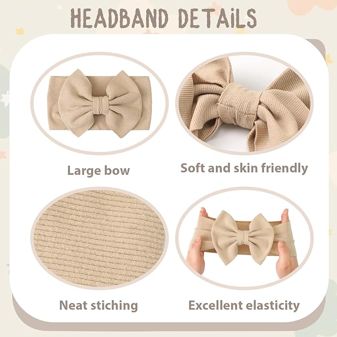 CÉLLOT 8 Colors Super Stretchy Soft Knot Baby Girl Headbands with Hair Bows Nylon Head Wrap For Newborn Baby Girls Infants Toddlers Kids