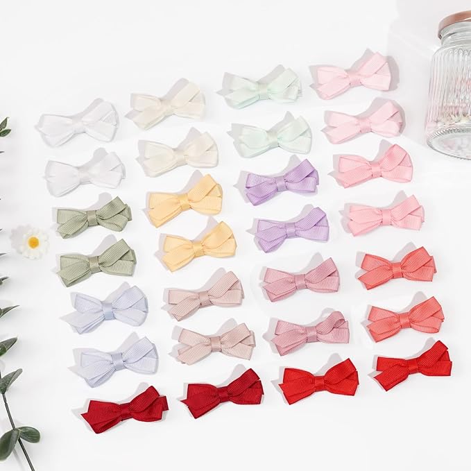 DED 28PCS 2.2" Fully Lined Baby Bows Hair Pins Tiny Hair Clips Fine Hair for Girls Infants Toddlers Set of 14 Pairs