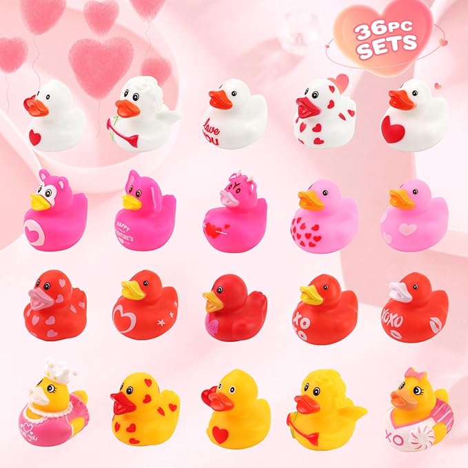 36Pc Valentines Day Rubber Ducks - Funny Jeeps Ducks for Ducking - 2" Bulk Mini Small Rubber Duckies,Adult Kid Holiday Ducky Pool Bathtub Toys Party Favors Classroom Prizes Gifts Stuffers Fillers