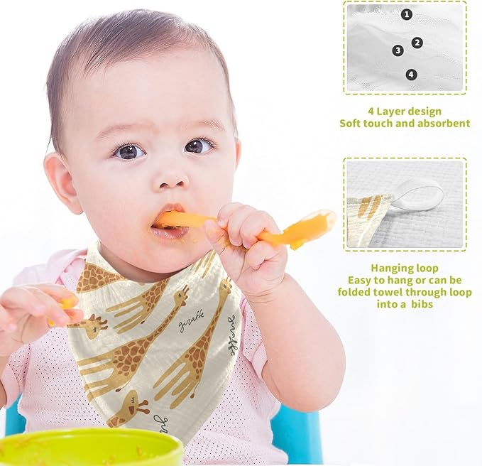 vvfelixl Baby Muslin Washcloths Giraffe Safari Print Baby Burp Cloths Cotton Baby Face Towel for Newborn Infants Boys Girls Soft and Absorbent 11.8 X 11.8In, 3 Pack