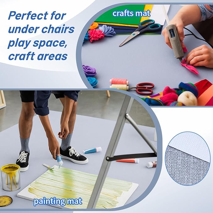 Drydiet 55x55 Inch Extra Large Craft & Painting Floor Mat - Waterproof Non-Slip PVC Art Rug, Floor Protector for Easel Painting Pottery Messy Projects, Washable Roll-up Spill Mat(Gray, Plain)