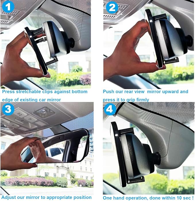 Rear View Mirror, Universal Rearview Mirror, Car Interior Clip-On Wide Angle Rear View Mirror to Reduce Blind Spot Effectively for Car SUV Trucks – Convex – Clear (2 Pack Blind Spot Mirror)
