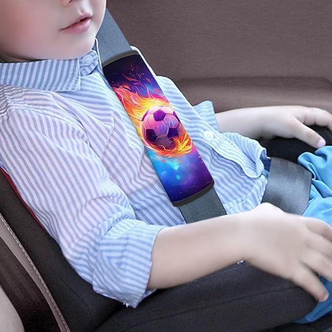 Biyejit Galaxy Fire Soccer Car Seat Belt Covers for Kids, 2 Packs Toddlers Stroller Cartoon Seat Strap Covers, Soft Car Seat Straps Shoulder Pads Seat Belt Protectors for Boys