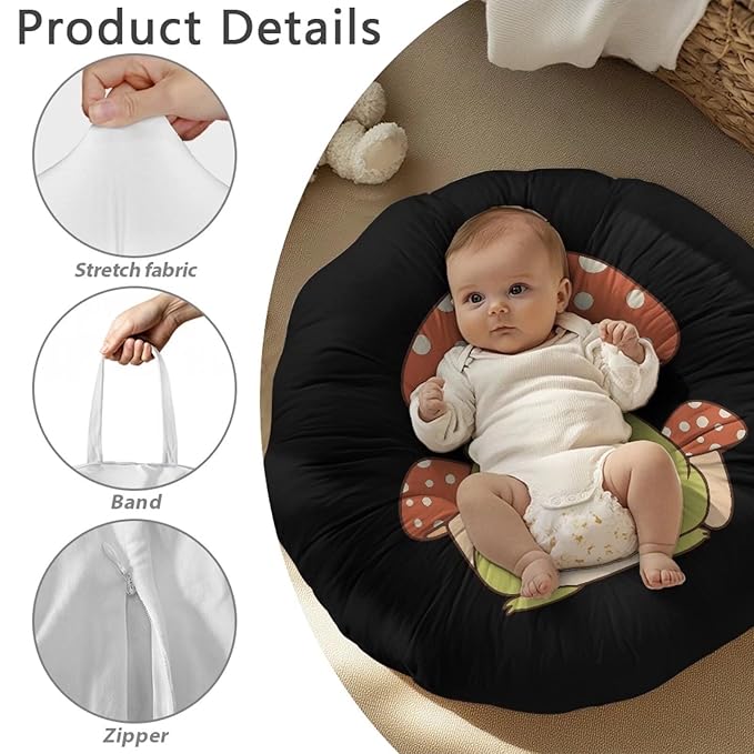 Newborn Lounger Cover, Frog Mushroom Print Portable Newborn Lounger Cover Soft Baby Lounger Cover Removable Infant Lounger Slipover Breathable Nest Pillow Cover for Boys Girls