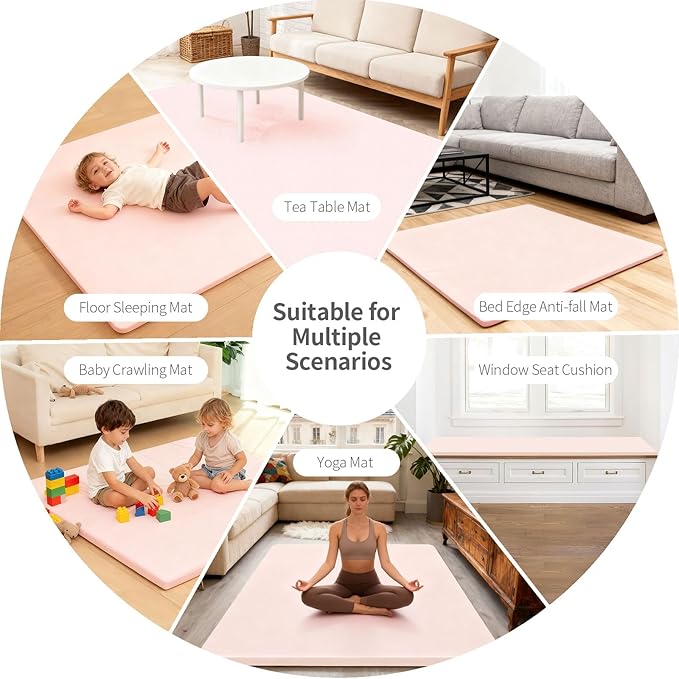 PU Leather Baby Play Mat for Floor, 50"×50" Playpen Mat, 1.3" Thick Elasti-Foam, Non-Slip Crawling Mat for Tummy Time, Waterproof & Wipe-Clean Playmat for Toddler,Infant, Kids (Pink)