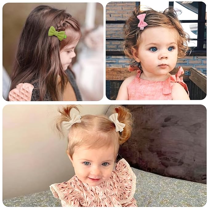 CÉLLOT 20Pcs Hair Clips Fully Lined 2 inch Bows Cotton and Linen Baby Hair Bows Hair Clips for Baby Girls Infants Toddlers and Kids