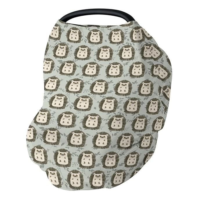 Watercolor Hedgehog Green Leaves Baby Car Seat Covers Cute Hedgehogs Stretchy 5-in-1 Cover Adjustable Infant Carseat Canopy Cover Spring Animals Breathable Nursing Cover-Up