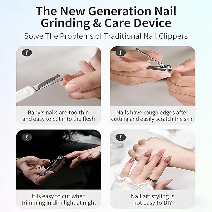 Electric Nail Clipper, 3-Speed Rechargeable Nail Trimmer with LED Light Quiet Motor & Nail Debris Collector, Automatic Safe Fingernail and Toenail Cutter for Babies Kids Adults Seniors