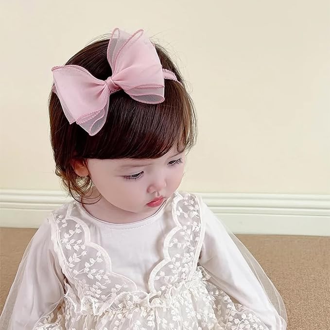 Cute Lace Bow Baby Girls Headbands Large Knot Hair Band Soft Chiffon Hairband Elastic Shower Hair Accessories for Newborn Infant Toddler Kids (Pink A, Elastic)