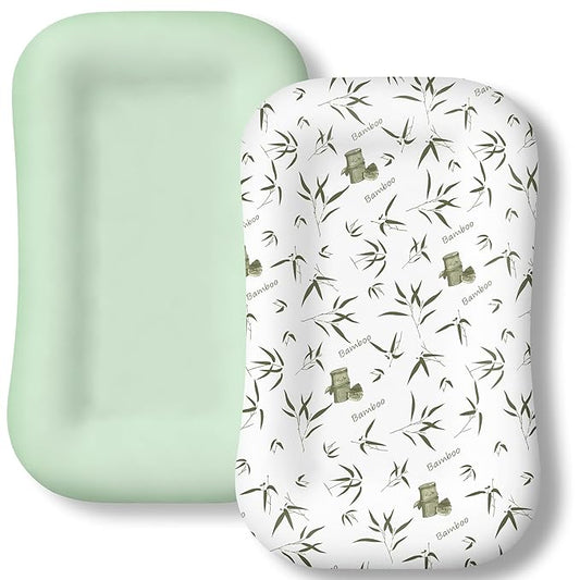 Baby Lounger Cover 2 Pack - Silky Soft Bamboo Viscose Infant Lounger Cover, Breathable & Moisture-Wicking Newborn Lounger Slipcover for Baby Boys Girls, Fits Azopesy& Most Loungers, Green