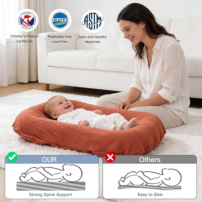 Baby Lounger - Snuggle Cozy Me Infant Support Cushion for Newborns | Breathable & Soft, Portable Awake-Time Pad, Essential Baby Gift (Lounger Cover Included)