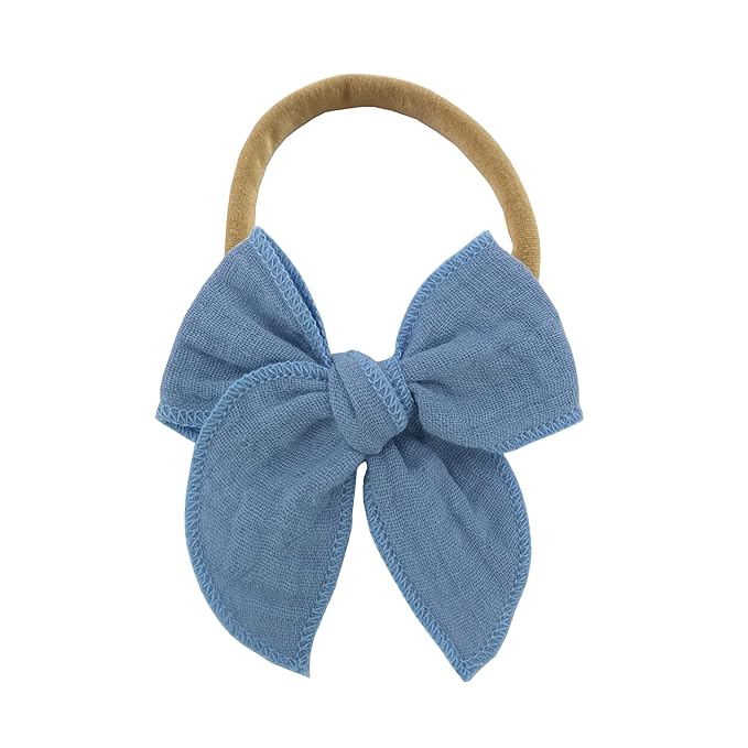 Sugarmelon Original Cotton Gauze Headband for Newborn Toddler Infant Baby Girl Kids Muslin Cotton Hair Bow Headbands Turban Elastic Hair Bands (2 pcs Smoke Blue)