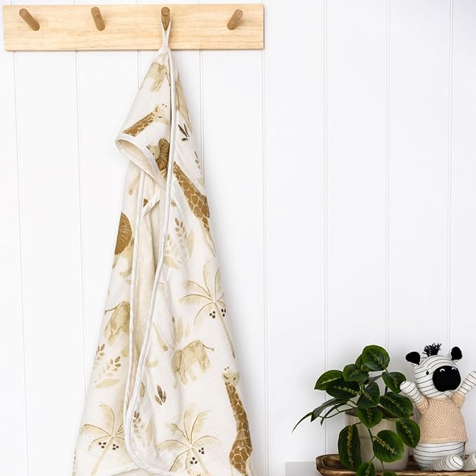 Crane Baby Hooded Towel, 100% Cotton & Terry Cloth Hooded Baby Towels for Boys & Girls, Safari Animal, 30" w x 30" h, Hooded Baby Beach Towel, Baby Pool Towel, Baby Bath Towel, Hooded Towels for Baby