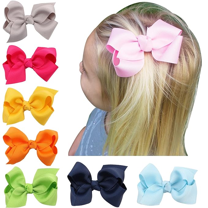 3 Inch Baby Girl Hair Bows Boutique Hair Clip Teens Toddlers Hairpin Headwear - Set of 2 (Light Coffee)