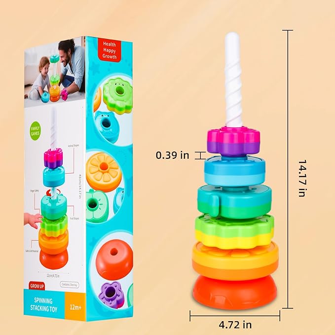 BYFWH Spinning Stacking Toys for Babies 12+ Month Ring Stacker Stacking for Toddlers 1-3 Montessori Toys,Educational Learning Sensory Toy for Kids Easter Christmas Birthday Present for Baby