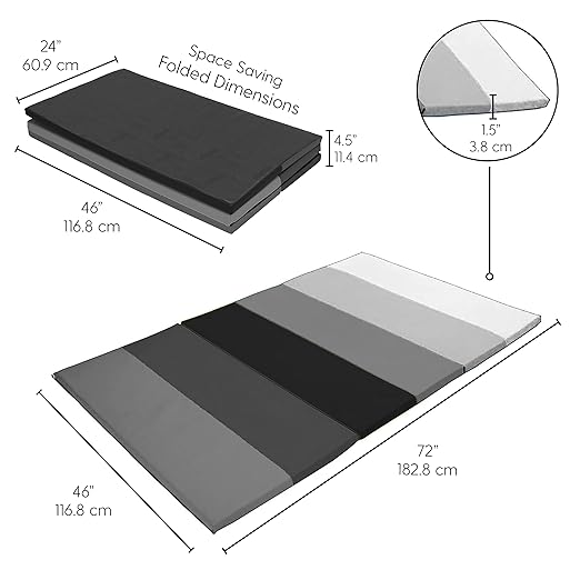 FDP SoftScape Space Saver Foldable Children's Play Mat - Soft, Sturdy 1.5 inch Thick Foam, 3-Fold Floor Mat Indoor Active Play, Tummy Time, Stretching for Kids - Gray/Light Gray
