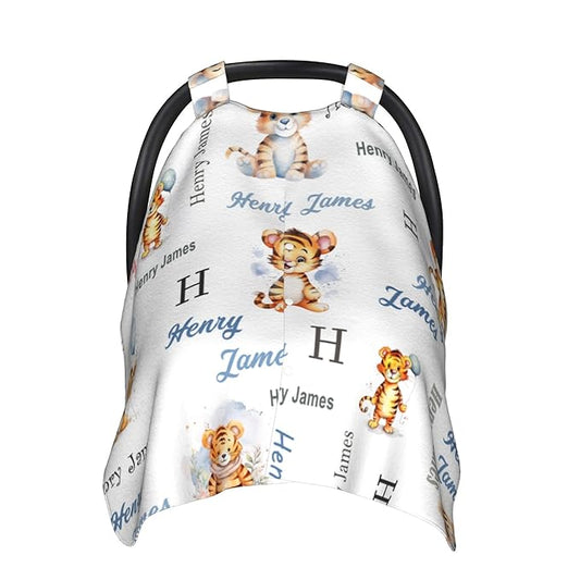 Personalized Winter Baby Car Seat Cover with Name Tigger Winter Car Seat Cover for Baby Seat or Stroller Custom Infant Car Seat Covers Minky Blankets Nursing Cover Breastfeeding Scarf