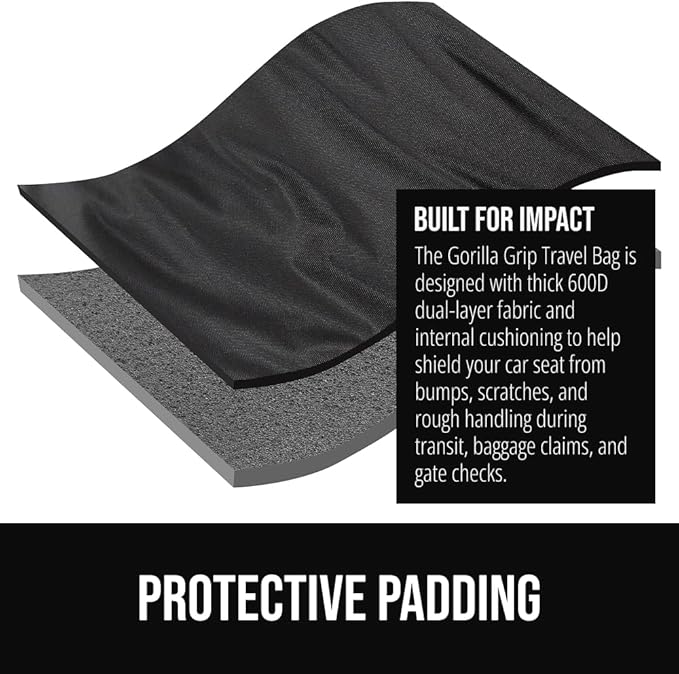 GORILLA GRIP Tear and Water Resistant Padded Car Seat Travel Bag for Airplane and Airport, Universal Fit Baby Carseat Bags, Holds Up to 50lbs, Handle & Shoulder Straps, Air Gate Check Carrier, Green