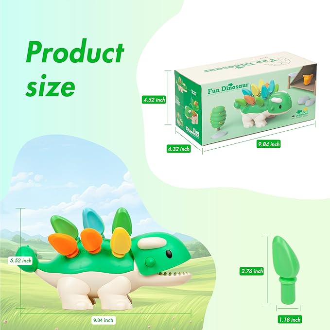 Hirger Spike The Fine Motor Dinosaur: Montessori Baby Sensory Toys for Toddlers 1-3, Preschool Learning Educational Activities, 12+ Months Old Birthday Gift