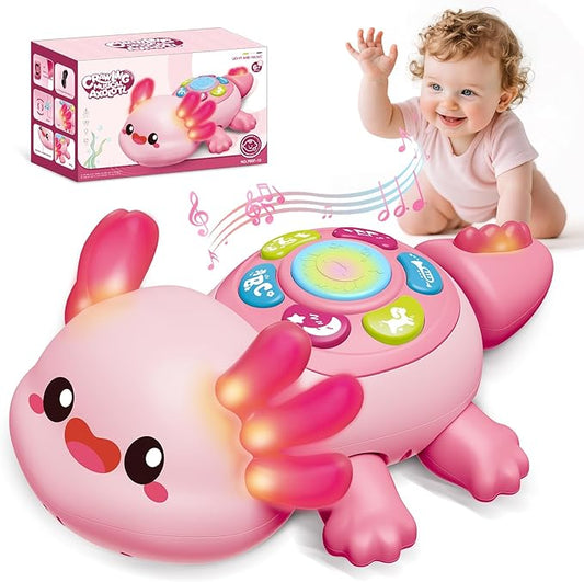Baby Toys 6 to 12 Months, Light Up Tummy Time Toy for 12-18 Months, Crawling Axolotl Early Educational Musical Toy with Light, Christmas Birthday Gifts for Infant Baby 6-12 Month 1 2 Year Old