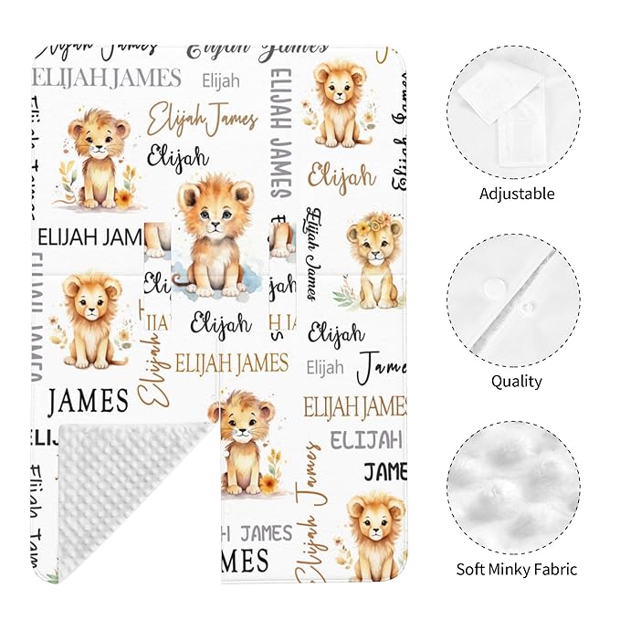 Personalized Baby Car Seat Canopy Minky Lion Baby Blanket Custom Name Baby Car Seat Cover Girls Boys Infant Newborn Carseat Canopy Nursing Cover for Stroller Car Seat Canopies