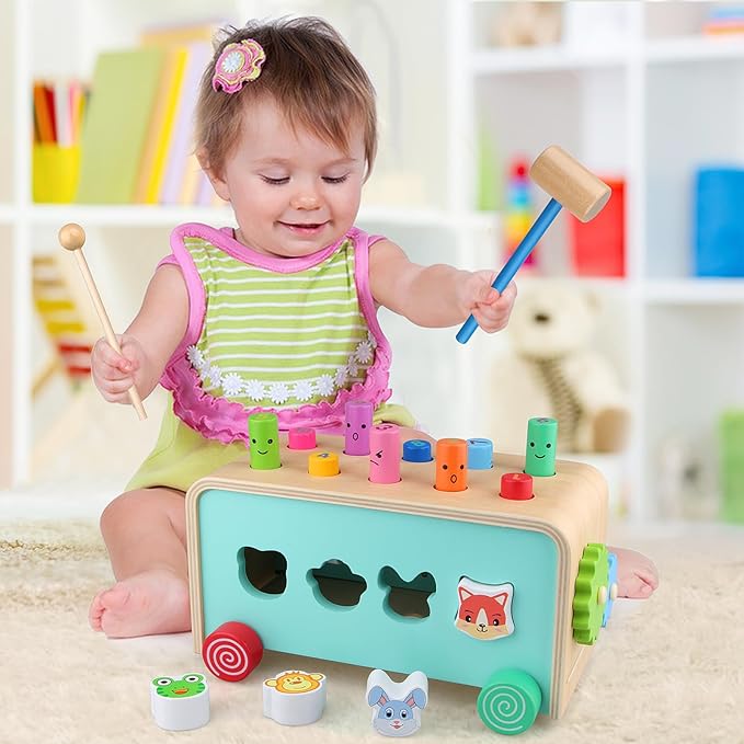 Montessori Baby Hammer Pounding Toy for Toddlers Boys Girls 2 3 4 Years Old, Educational Learning Toy Xylophone Color Shape Easter Basket Stuffers for Toddlers Valentine's Day Gift