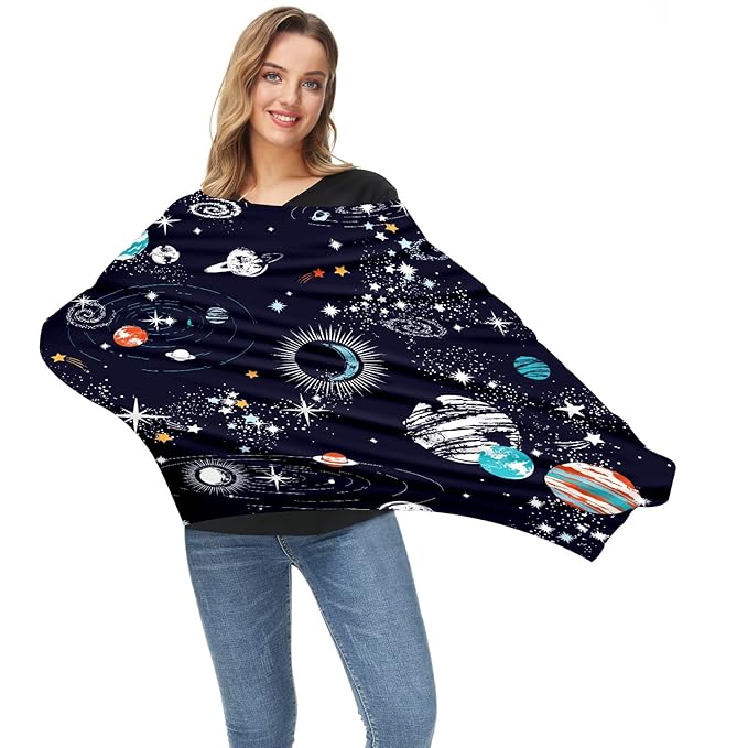Baby Car Seat Stroller Covers Cartoon Planet Nursing Cover Breastfeeding Scarf Soft Breathable Stretchy Infant Car Canopy Coverage Carseat Cover for Boys and Girls Multi Use