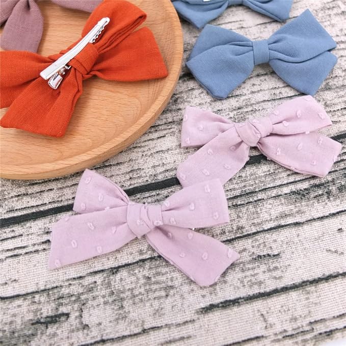 12 PCS Linen Bow Hair Clips for Baby Girls Hair Bows Alligator Clips Accessories Infants Toddler Kids Hairgrips (Assorted D)