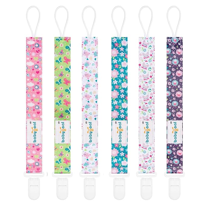 babygoal Floral Pacifier Clips, 6 Pack Binky Paci Holder Leashes Fits for Most Baby Pacifiers and Binkies
