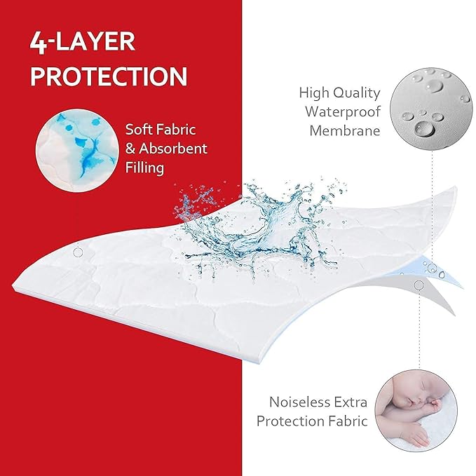 Pack n Play Fitted Sheet and Waterproof Pack n Play Mattress Pad, Soft and Breathable Cover Protector