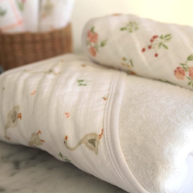 aden + anais Essentials Hooded Baby Bath Towel, Super Soft 100% Cotton, 2 Pack, Country Floral