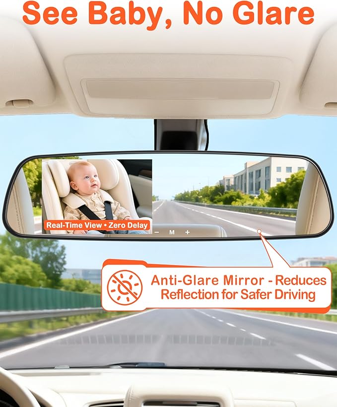 Pemacom Baby Car Mirror Camera: Dash-Free 4.3-inch HD Clear Night Vision Wide Angle View for Infant Backseat Monitoring - Plug-Play No-Professional Installation for Parents Long Road Driving